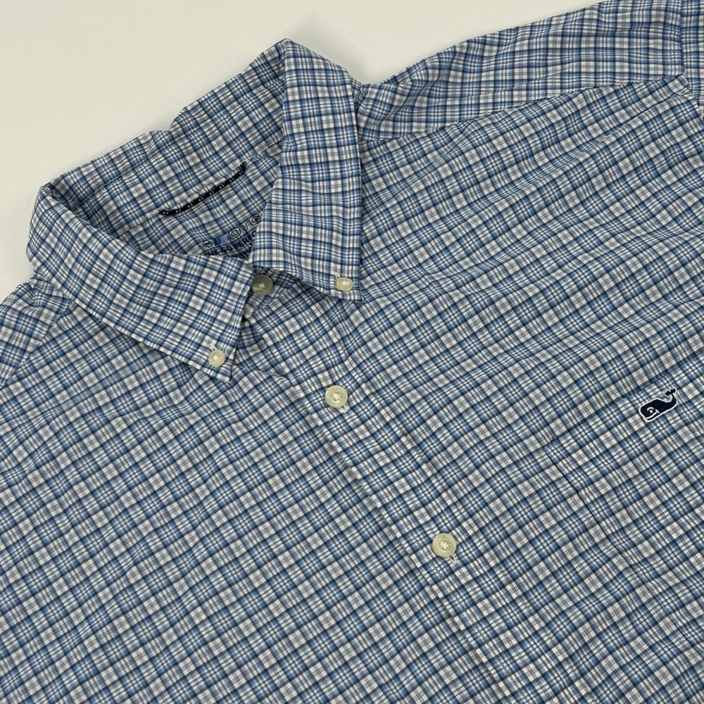 Vineyard Vines OTG Performance Shirt Mens XXL Blue Plaid Stretch Button Down‎